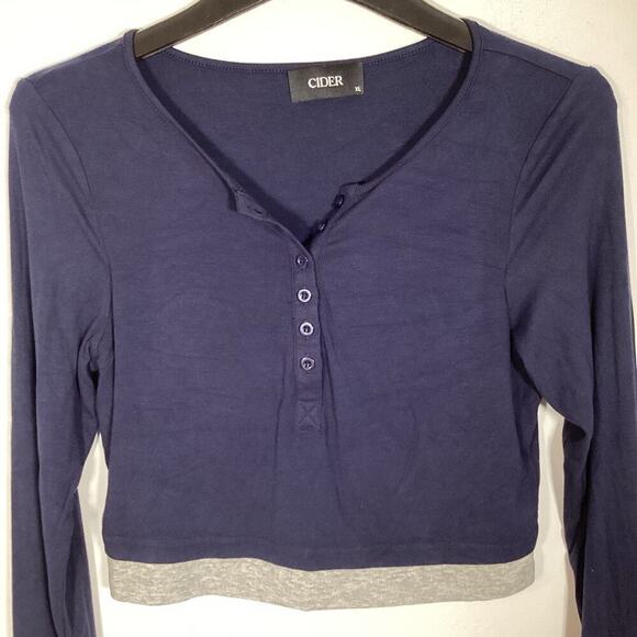 Cider Bundle Of 2 Long Sleeve Crop Top XL Black Navy Basic Shirt Staple Layering - Picture 7 of 9